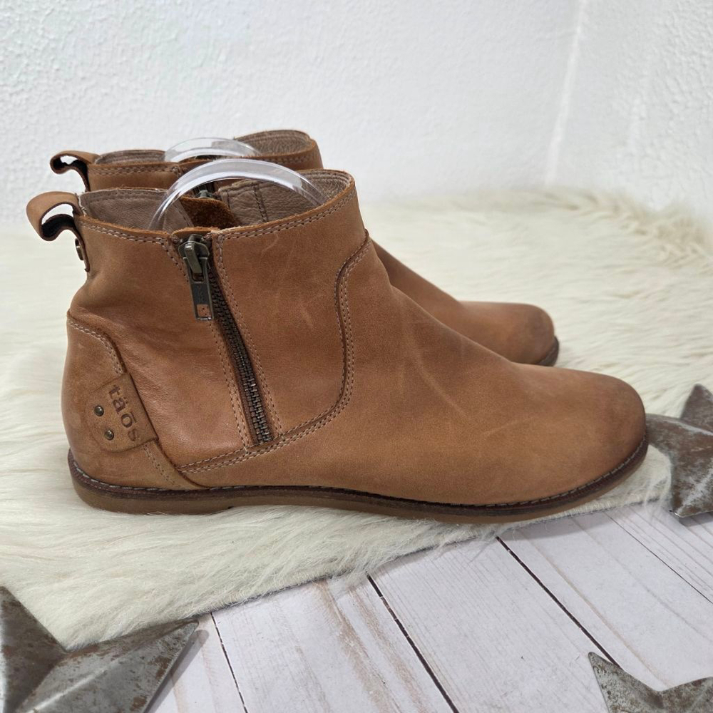 Taos Double Time ankle boots caramel brown leather two zipper women's size 10 - Picture 4 of 8